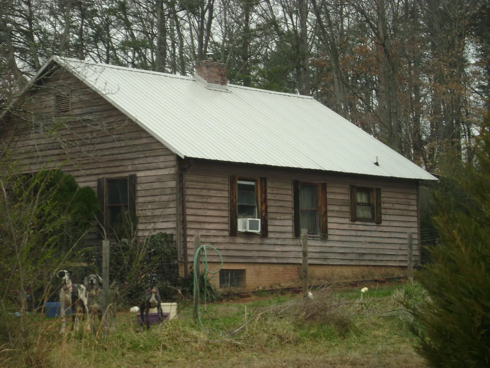 White metal roof on an old wood sided farmhouse, from a Asphalt Shingle Roof Repair job in Laurel